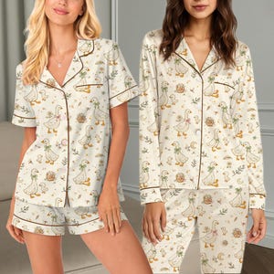 Ankpyjamasset för kvinnor, sött gåspyjamasset, kort eller lång pyjamas, mysigt djurtryckt pyjamasset i cottagecore-stil, rolig gåsskjorta bild 1