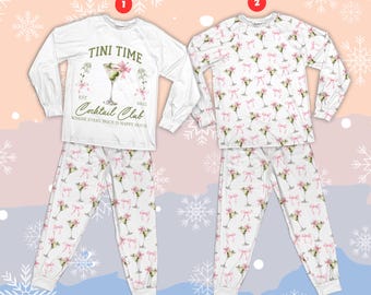 Tini Time Martini Pyjamas Cocktail PJs Niedlicher Pyjama Set Drink Print Nachtwäsche Gemütliche Frauen PJs Set Urlaubsparty Pyjamas Martini-Liebhaber Geschenk