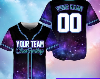 Personalized Glitter Cheer Baseball Jersey, Custom Name Matching Cheer Team Jersey, Galaxy Cheerleader Jersey, Cheerleading Mom Faux Glitter