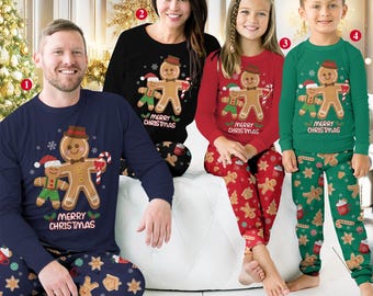Gingerbread Family Pajamas Sets, Christmas Pajama, Christmas Tree Long Sleeve Two Piece Pajama, Matching Family, Merry Xmas Pajama
