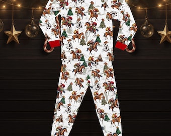 Cowboy Christmas Pajamas Set – Family Matching Holiday PJs, Santa Cowboy Outfit, Western Christmas Loungewear, Rustic Festive Sleepwear Gift