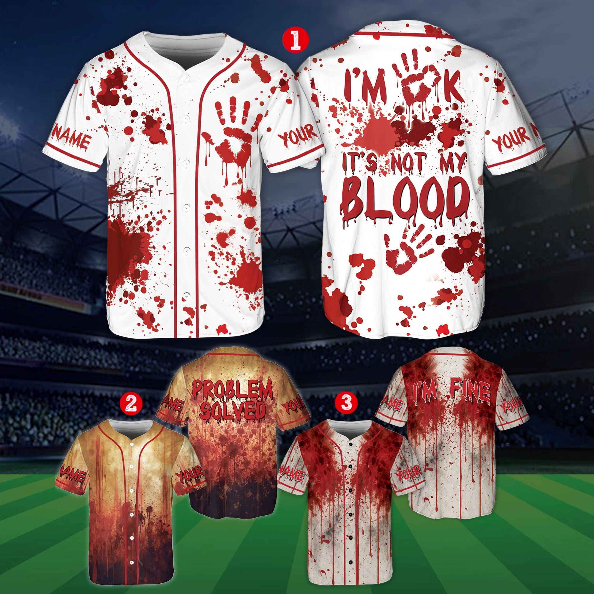 Custom Halloween Bloody Baseball Jersey – Personalized Funny Scary