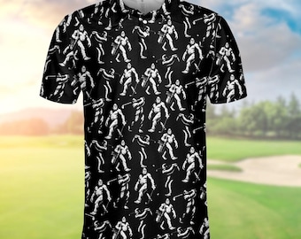 Bigfoot Polo Shirt, Sasquatch Pattern Golf Shirt – Funny Cryptid Outdoor Casual Top, Unisex Fit, Gift for Men & Women