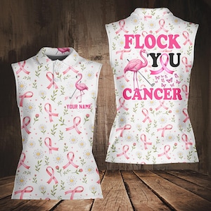 Camiseta Flock You Cancer, divertida camiseta polo de golf con lazo rosa, camiseta personalizada para concienciar sobre el cáncer de mama para mujeres o equipos de apoyo, camiseta sin mangas para mujer