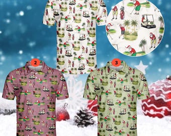 Christmas Golf Shirt Santa Golf Polo Xmas Golf Gift Festive Golf Shirt Novelty Golf Polo for Men Women Golfer Holiday Christmas Top
