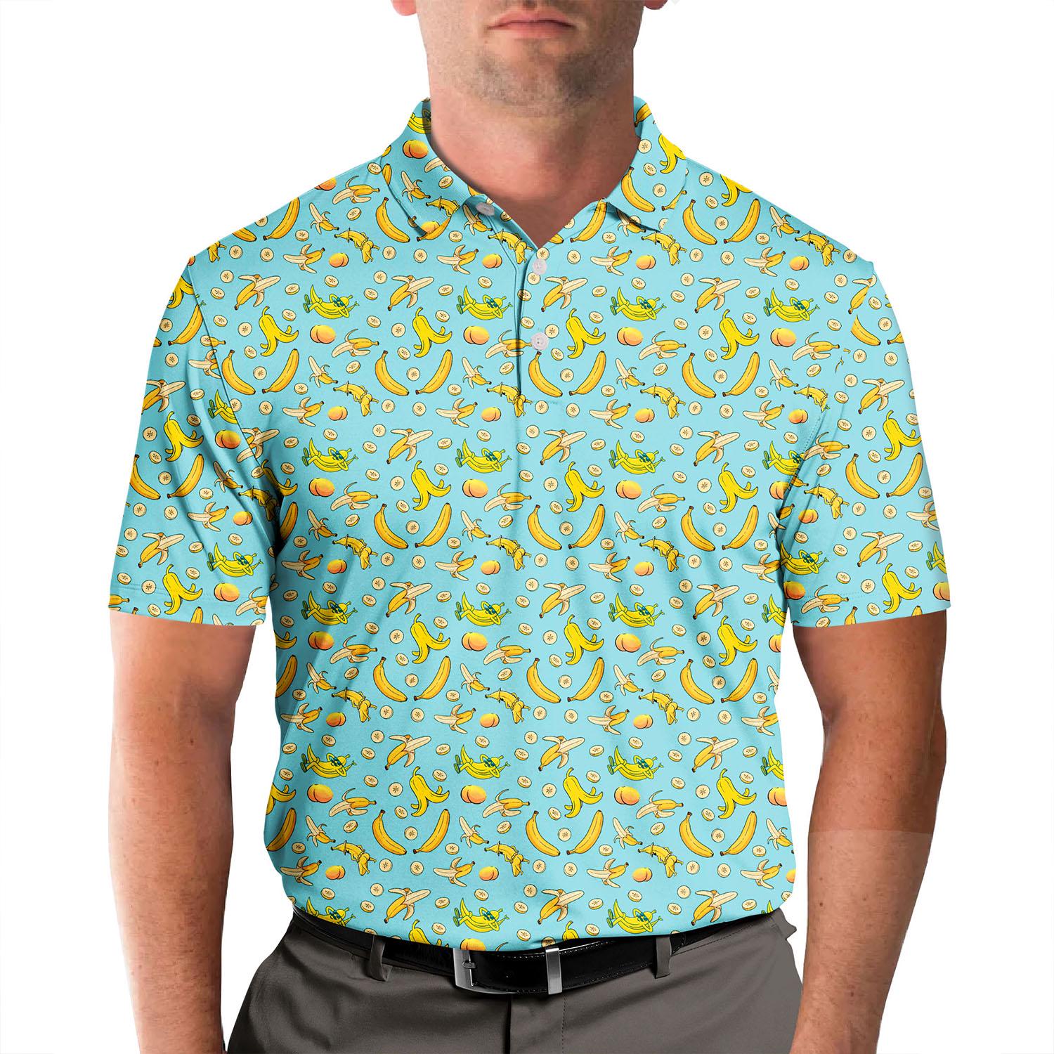 Funny Banana Print Polo Shirt – Tropical Fruit Pattern Summer Golf