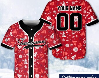 Gepersonaliseerde kersthonkbaljersey, aangepaste naam honkbaltrui, kerstman, peperkoekshirt, sneeuwpopjersey, jersey voor feest