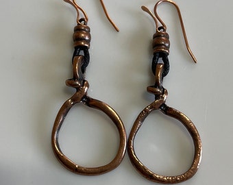 Copper and leather drop earrings