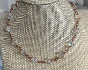 Choker necklace handmade necklace 16 inch choker necklace copper and crystal choker