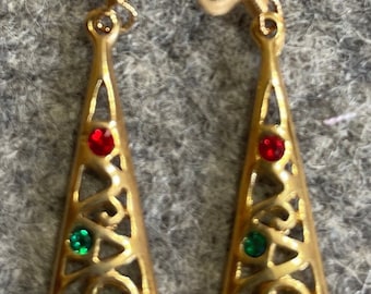 Holiday earrings Christmas earrings. Gold tone drop earrings