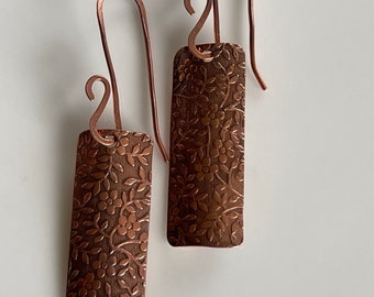 Handcrafted copper earrings. Dangle earrings 2 1/4 inch earrings