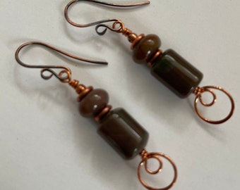Gem stone and copper earrings. Unisex earrings. Handcrafted earrings