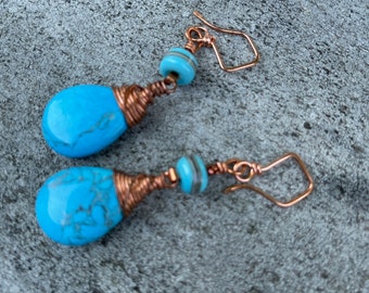 Earrings magnesite and copper drop earrings