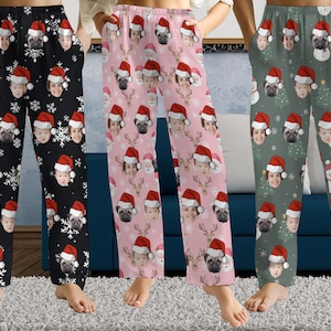 Benutzerdefinierte Familien Pyjama Hosen, personalisierte Pyjamas mit Gesicht, kundenspezifische Hundegesicht Pyjamas, Unisex Foto Pyjama Hosen, Weihnachtsgeschenke für Papa Mama