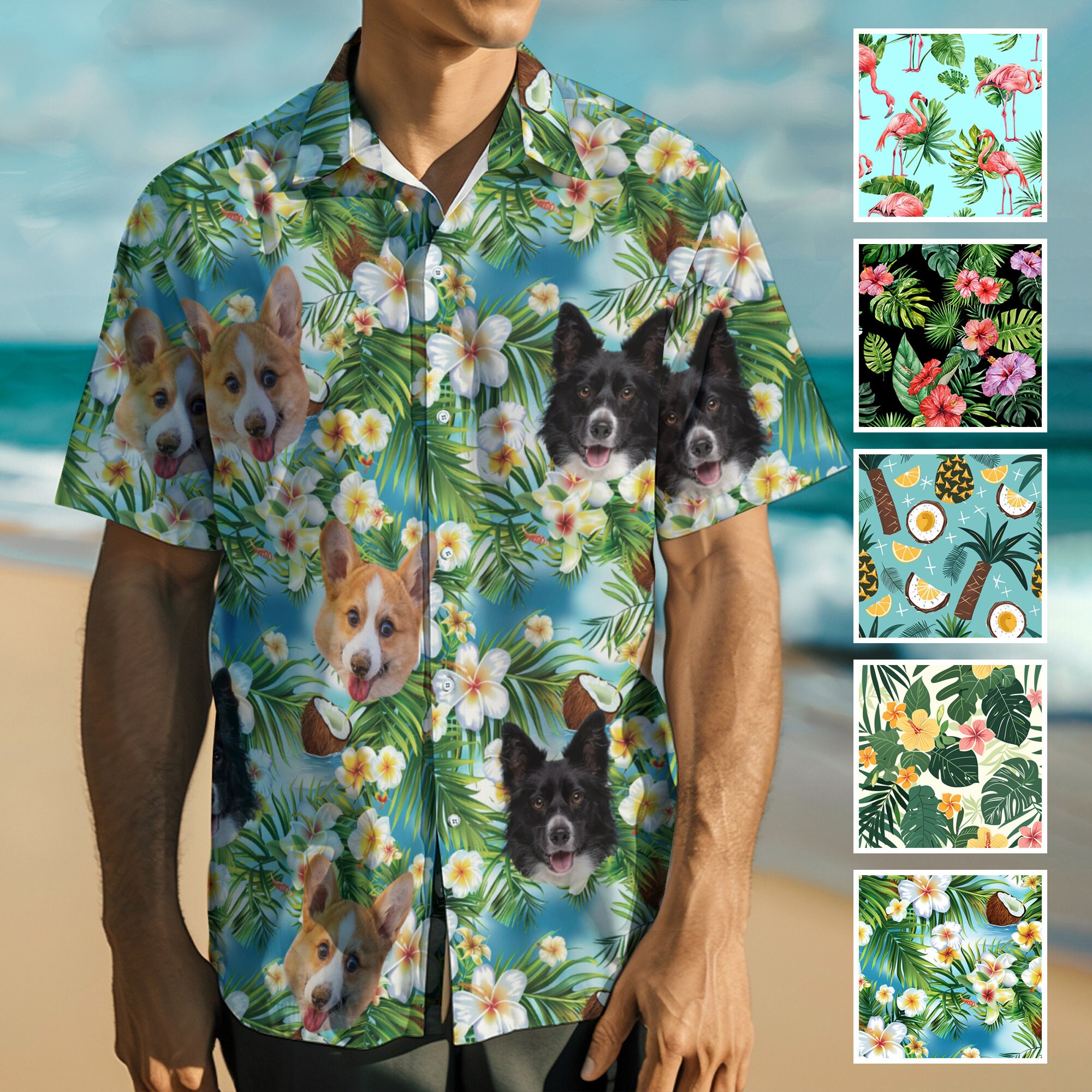 Personalized Dog Face Hawaiian Shirt,custom Hawaiian Shirt With Pet Faces,custom Dog Hawaiian