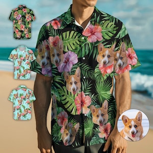 Personalized Hawaiian Shirt with Pet Face,Custom Hawaiian Shirt with Dog Faces,Custom Dog Hawaiian Shirt,Custom Unisex Shirt,Summer Gift
