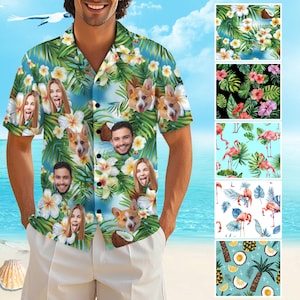 Custom Dog Face Hawaiian Shirt, Personalized Hawaiian Shirt with Pet Face, Photo Hawaiian Shirt, Bachelor Party Hawaiian Shirt with Face