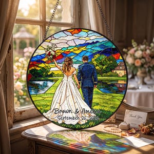 Custom Wedding Photo Suncatcher, Proposal Photo Stained Glass, Anniversary Suncatcher, Family Portrait Window Decor Gift