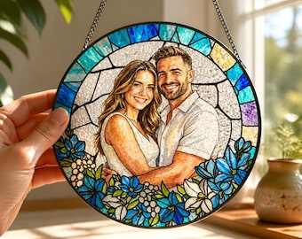 Personalized Stained Glass Couple Photo Suncatcher, Stained Glass from Your Photo, Unique Wedding or Anniversary Gif, Unique Picture Gift