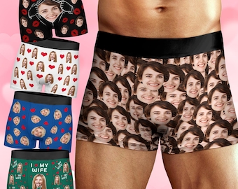 Custom Boxers with Faces, Personalized Boxers Underwear Men Valentines Gift for Boyfriend Birthday Gifts