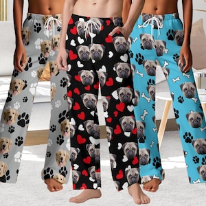 Custom Photo Pajama Pants for Women Men, Personalized Pajamas with Dog Face, Dog Pajama Pants, Pet Portrait Pajama Pants, Christmas Gift