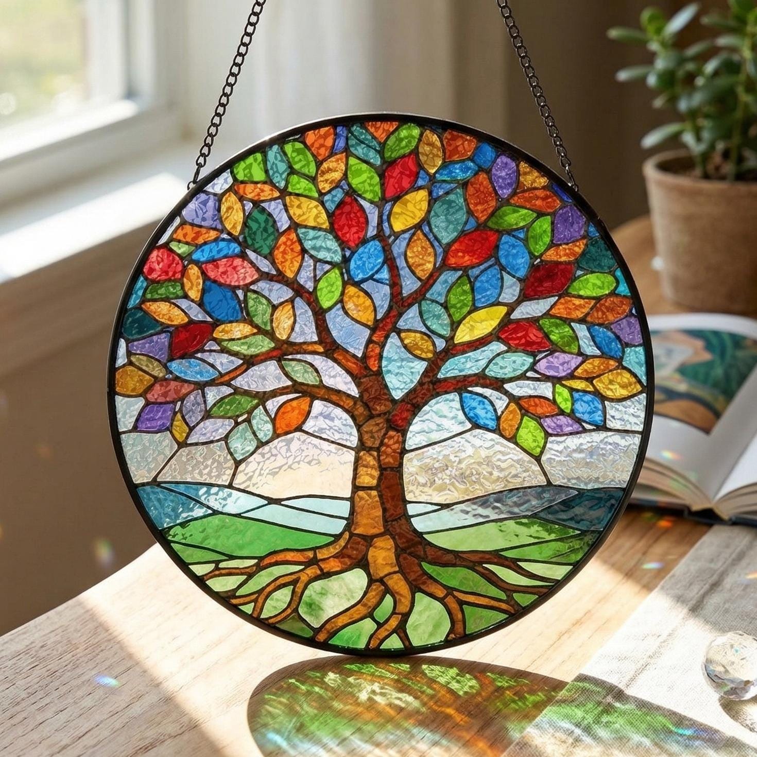Custom Stained Glass Tree of Life Suncatcher, Handmade Window Hanging ...