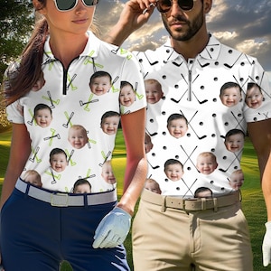 Custom Face Polo Shirt for Golfer, Personalized Short Sleeve Golf Shirt for Couple, Golf Polo Shirt Gifts, Face on Shirt Gifts for Husband