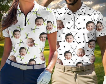 Custom Golf Shirts with Face, Personalized Polo Golfer Shirt, Couples Golf Shirts, Father's Day Gift