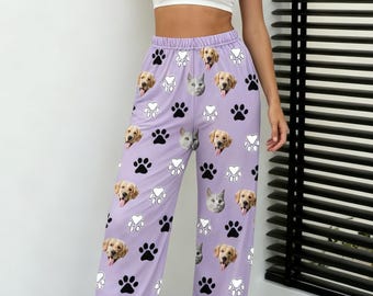 Custom Dog Photo Pajama Pants, Personalized Face Pajamas Couple Gift