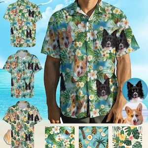 Chemise hawaïenne personnalisée avec visage de chien, chemise hawaïenne personnalisée avec visages d'animal de compagnie, chemise hawaïenne de chien personnalisée, chemise personnalisée pour mari/petit ami/papa