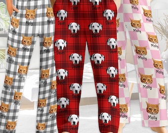 Pantaloni del pigiama personalizzati con foto: pigiama personalizzato con ritratto di animali domestici, pantaloni natalizi