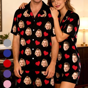 Personalized Face Pajama Set, Custom Couple Pajamas Set Photo Sleepwear, Valentine Gift
