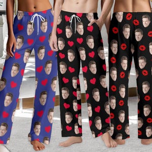Custom Pajama Pants, Personalized Face Pajama Trousers, Pet Photo Pajamas, Pajamas with Face, Gift for Wife Husband, Birthday Wedding Gift