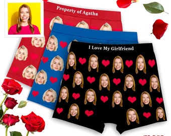 Personalized Boxers Cotton, Custom Boxer Briefs for Him, Photo Underwear Boyfriend Gift