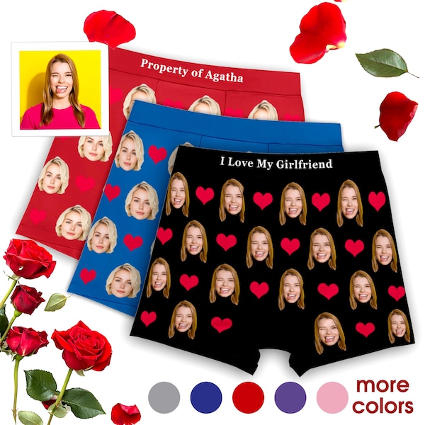 Bóxers de algodón personalizados, calzoncillos bóxer personalizados para él, ropa interior con foto, regalo para novio