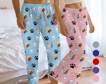 Custom Pet Face pyjamabroek, gepersonaliseerde foto pyjamabroek cadeaus koppel