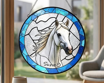 Custom Horse Portrait Stained Glass Suncatcher, Horse Sun Catcher from Picture, Horse Loss Memorial Gift