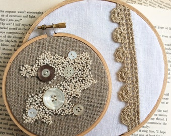 French Knots & Tea Towels Hoop Art