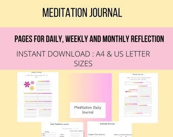 Meditation journal, Daily journal, digital, printable, download. Daily/weekly/monthly