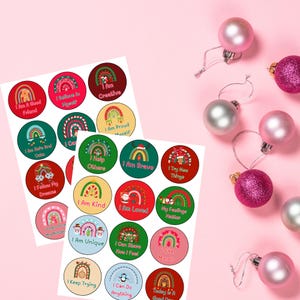 Druckbare positive Affirmation Aufkleber Blätter für Kinder - Weihnachten unter dem Motto PNG