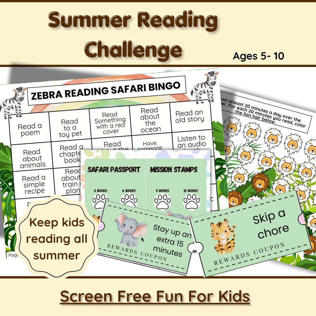Summer Reading Challenge Log for Kids, Book Bingo Games and Reading ...