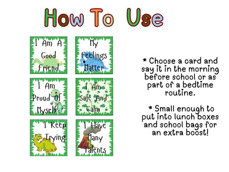 Printable Affirmation Cards for Kids Dinosaur Themed, Self Esteem ...