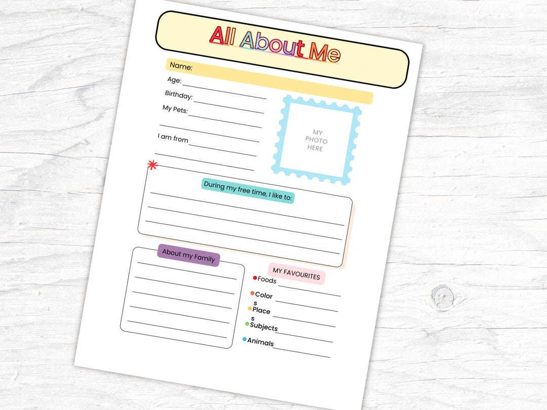 All About Me Printable Activity Sheet Rainbow Themed - Etsy Hong Kong