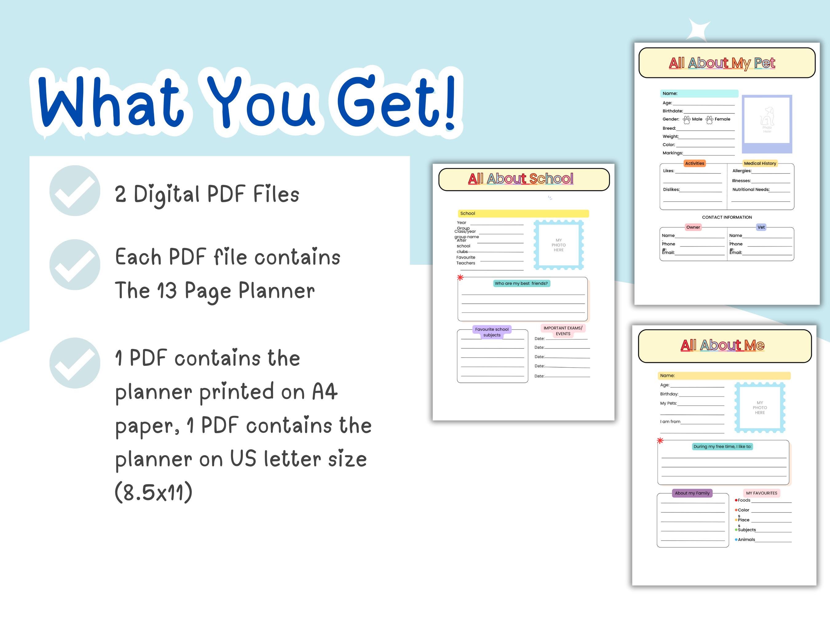 All About Me Printable Activity Sheets, Rainbow Theme - Etsy