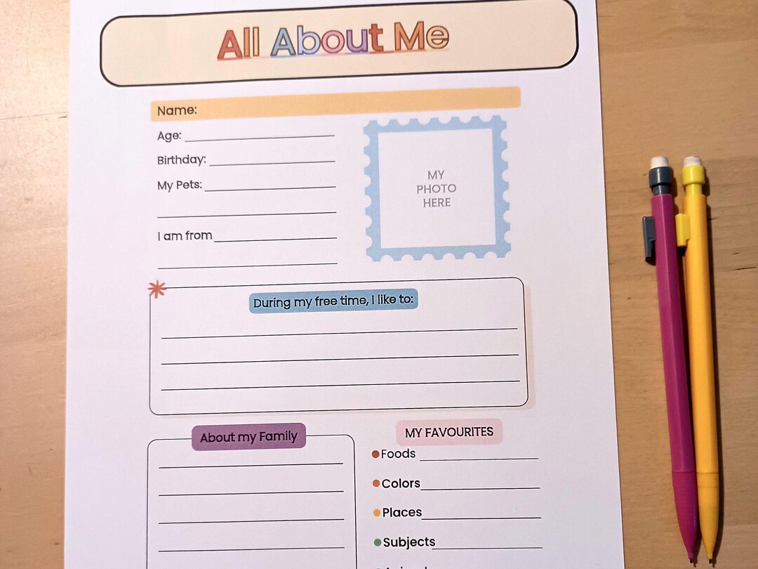 All About Me Printable Rainbow Themed Favourite Things Activity Sheet ...