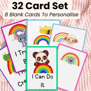 Cartes imprimables d'affirmation d'arc-en-ciel et d'animal pour les enfants - Cartes pour les routines quotidiennes et matinales. Citations positives et inspirantes sur l'estime de soi