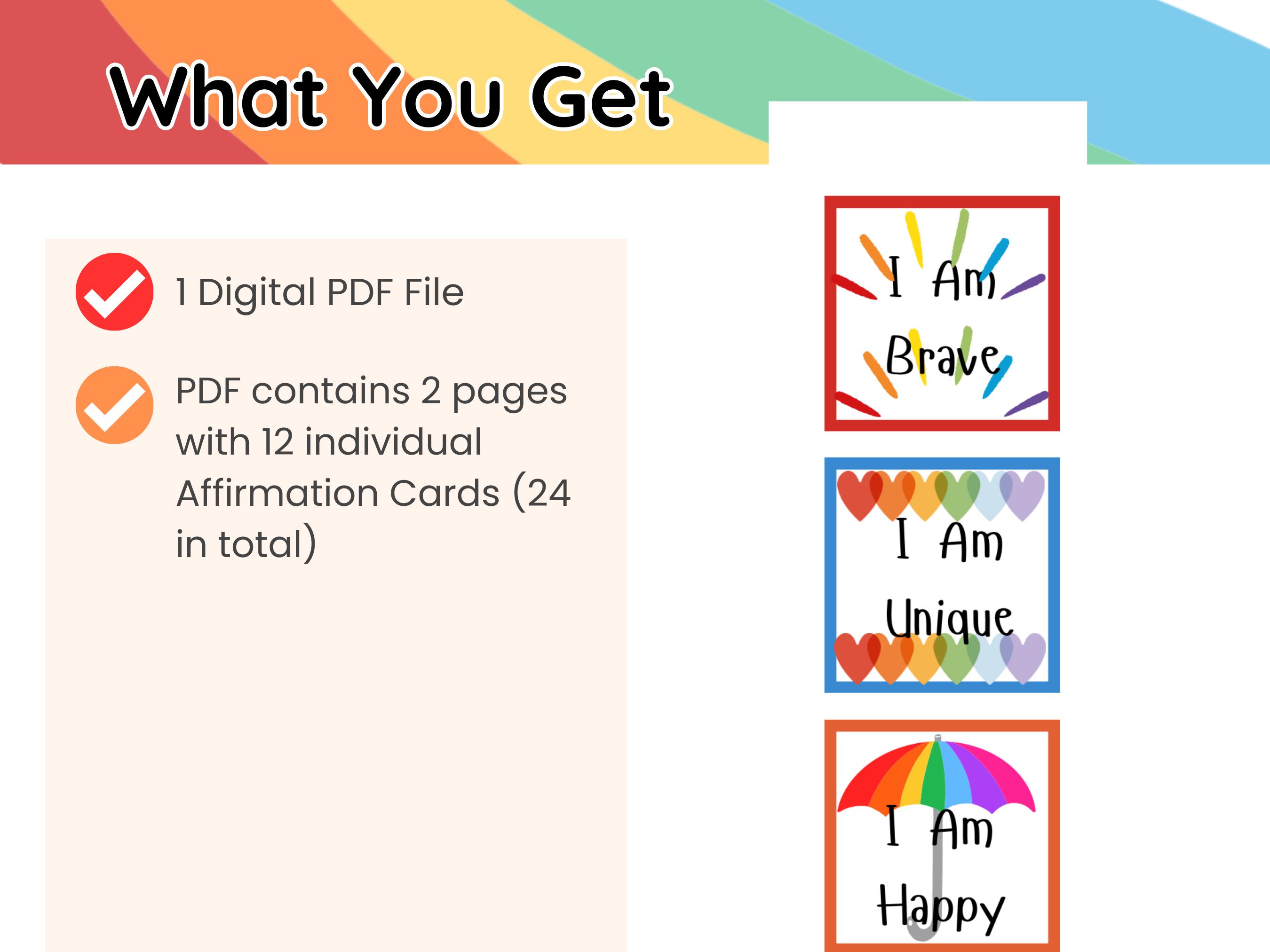 Printable Rainbow Affirmation Cards for Kids - Etsy