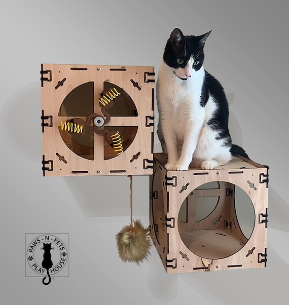 Playhouse Cubes 2 pack Set for Cats encourages Active Lives for Inside Pets. Modular Wood. Custom Crafted Made in the USA. Etsy