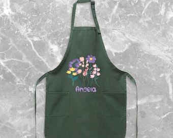 Custom Floral Apron for Women, Gardening Apron, Personalized Apron, Gift For Her, Gift For Mom, Aprons For Women, Cute Kitchen Apron