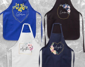 Personalized Bakery Apron, Custom Aprons For Women, Customized Floral Apron, Custom Flower Apron, Apron For Her, Women Kitchen Apron